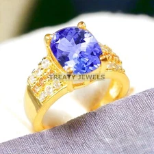 Tanzanite Oval Cut With 925 Sterling Silver Gold Plated Ring For Men's #A580