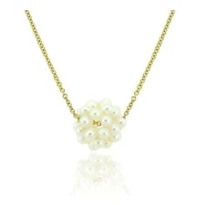 18K Gold over 925 Silver Freshwater Cultured Pearl Cluster Slide Pendant, 18"