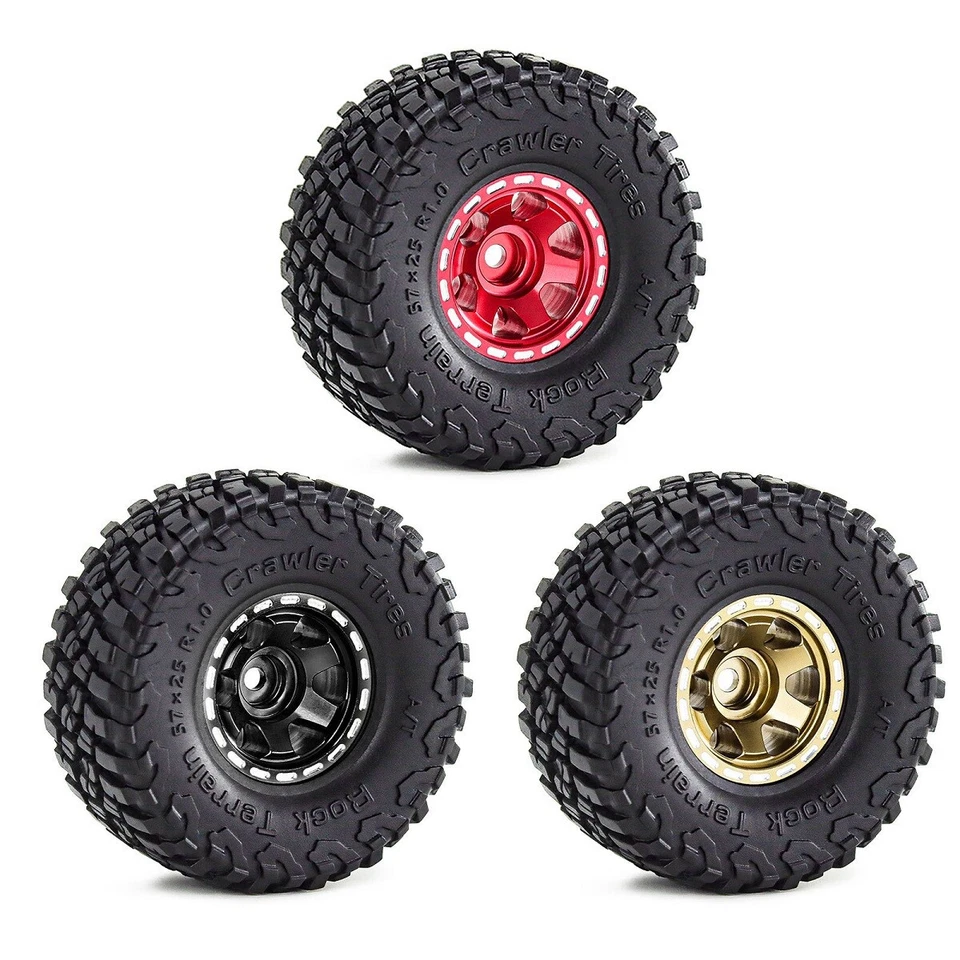 1.0" Beadlock Wheels & Tires for 1/18 1/24 RC Crawler Car SCX24 AX24 FCX24 TRX4M - Image 2 of 4