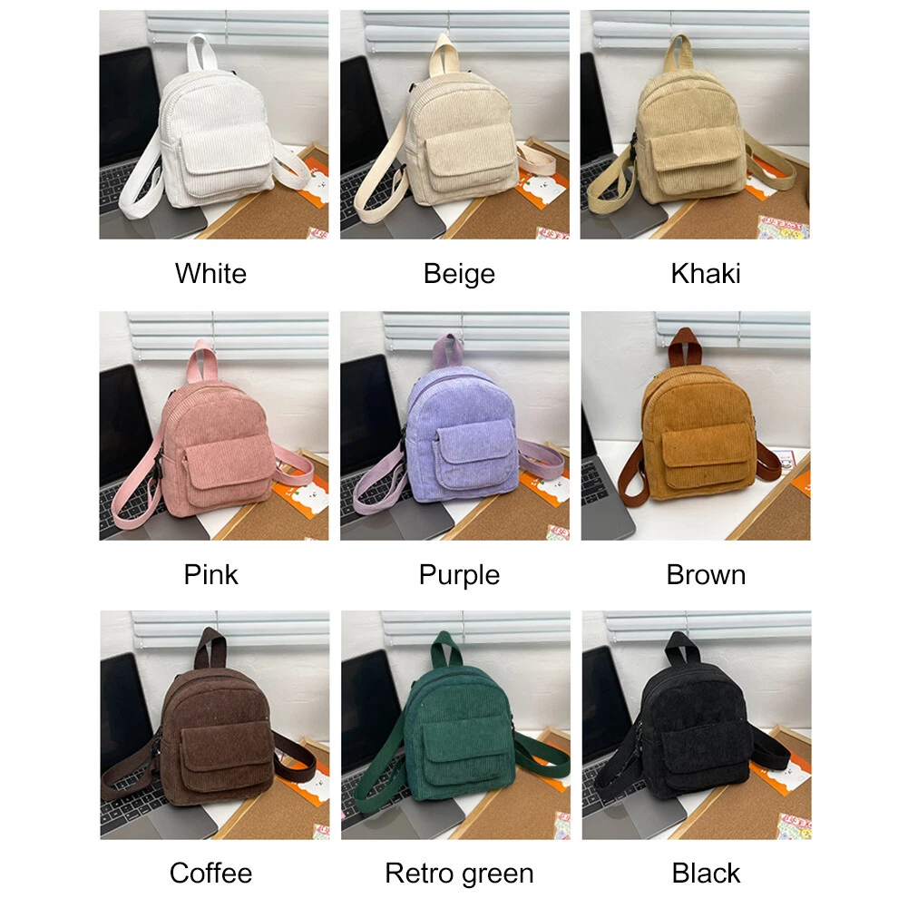 Fashion Women Mini Backpack Corduroy Solid Small Backpacks Simple Retro  Casual Black 