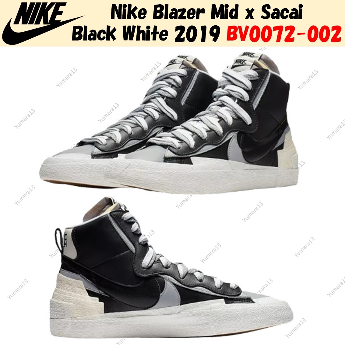 sacai ニット　2019 Nike Blazer Mid x Sacai Black White 2019 BV0072-002 Men's