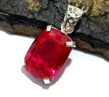 Certified 25.1 Ct Natural Red Ruby Pigeon Blood 925 Silver Pendant Loose Gem