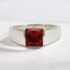 Garnet Square Cut Gemstone With 925 Sterling Silver Ring For Men's #988 *