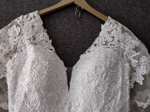 Chong Xiao V-Neck Wedding Dresses Chiffon White/ivory Lace Applique Bridal Gown - Picture 4 of 21