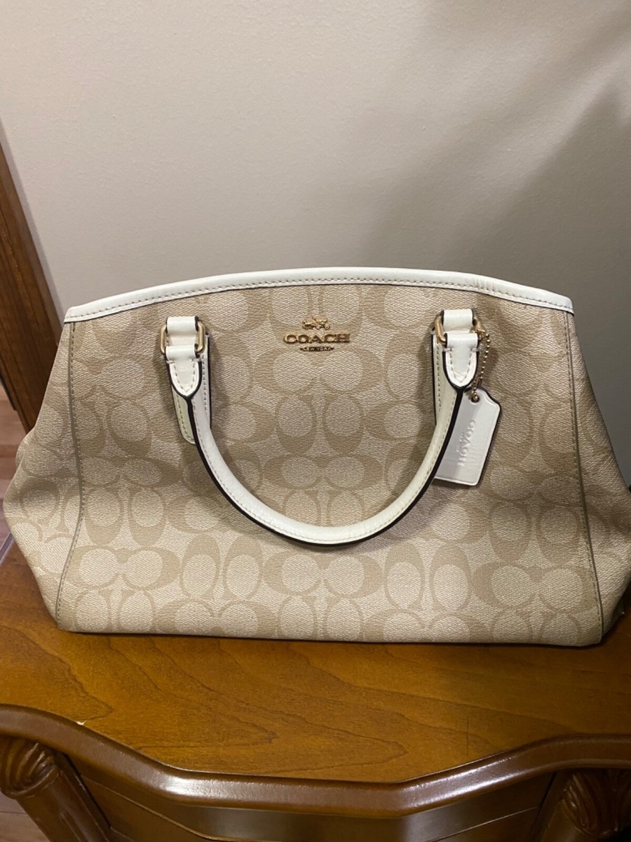 Small Coach White Handbags Coach Designer Tan/White Leather With