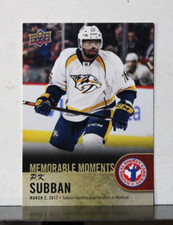 2017-18 Upper Deck P.K. Subban National Hockey Day Memorable Moments Bonus Card