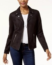 Style & Co Company Womens Faux-suede Moto Collar Jacket Deep Black Xs Coat New