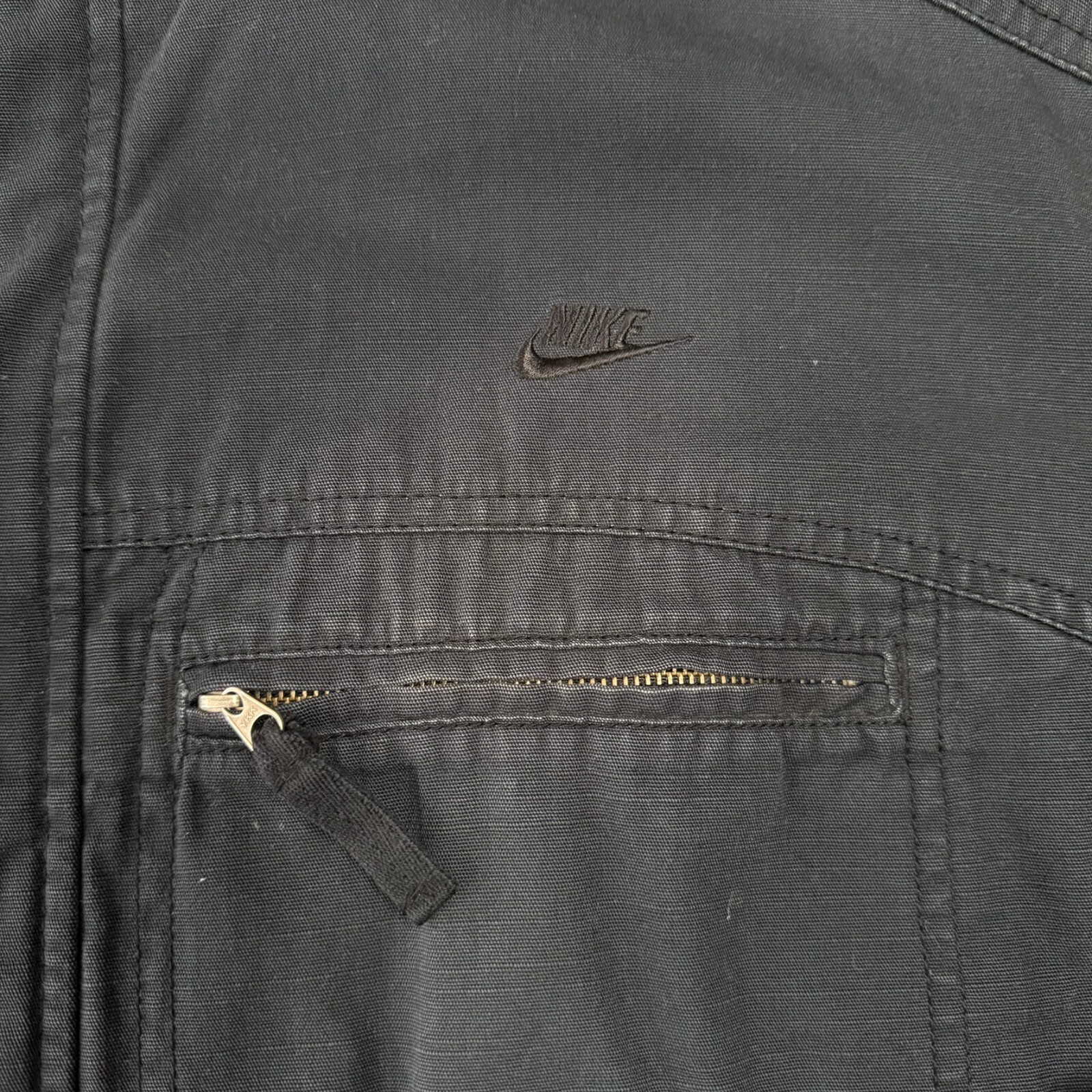 SACAI X NIKE Cappotto vintage Nike Chore Barn uomo XL nero tela zip tasche giacca a scatto Y2K