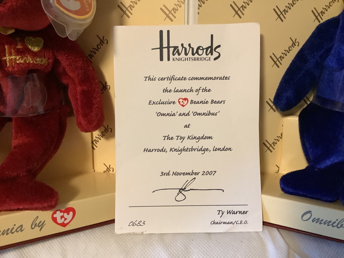 TY Beanie Baby-HARROD'S OMNIA and OMNIBUS boxed set with numbered