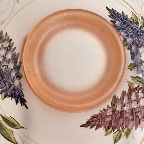 Pink Frosted Glass Bowl Hand Painted Purple Lavender Floral w/Gold Accents VTG - Picture 9 of 12