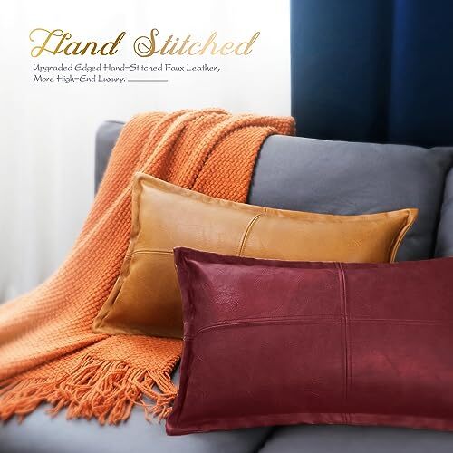 Burgundy Leather Throw Pillow 12 X 20 Inches, Faux 12" x 20" Burgundy-piping - Bild 4 von 6