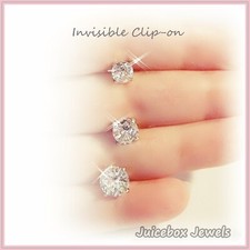 Invisible Clip-on Cubic Zirconia CZ 4-Prong Stud Non Pierced Earrings 1 Pr Y671