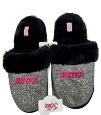 Justice Girls SIZE 4-5 Slip-on Scuff Slippers, COLOR black silver NWT