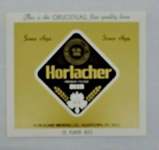 VINTAGE HORLACHER BEER Unused 12oz. Bottle La...