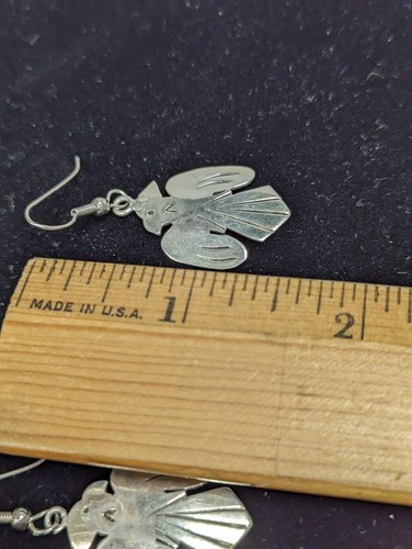 Vintage Used Pair Of Sterling Silver Thunderbird Earrings Signed T. Billy - Picture 6 of 6