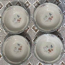 set 4 Vintage Marmalade Stoneware Cereal Bowls 6 15/16" Geese Cherries