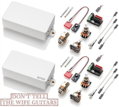 EMG 81 & 60 WHITE ACTIVE HUMBUCKER GUITAR PICKUP SET SHORT SHAFT POTS & WIRING