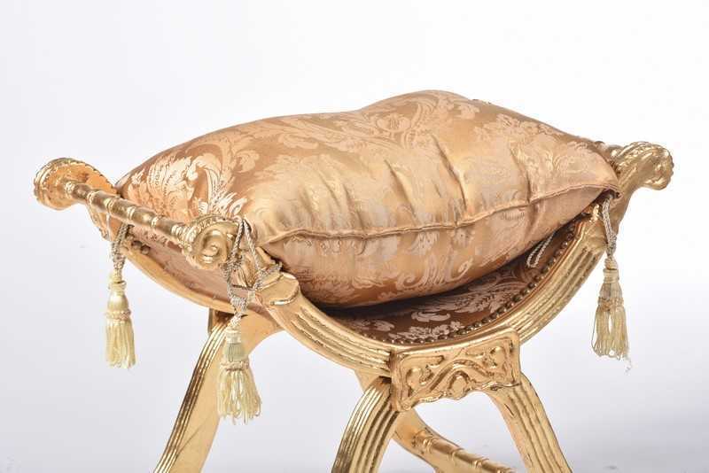 SAVONAROLA De Madera Taburete Forrado Dorado Con Hoja De Oro