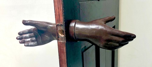 DOOR HANDLE BRONZE HAND MADE SCULPTURE EXTERIOR INTERIOR HOME DECOR BROWN DOUBLE - Picture 5 of 6