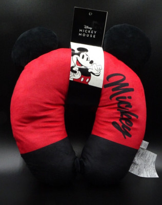 Disney Mickey Mouse U-Shaped ''Red & Black'' Comfy Travel Pillow w/Ears -  New