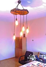 Handmade Olive Wood Pendant Rustic Chandelier, Unique Farmhouse Ceiling Light