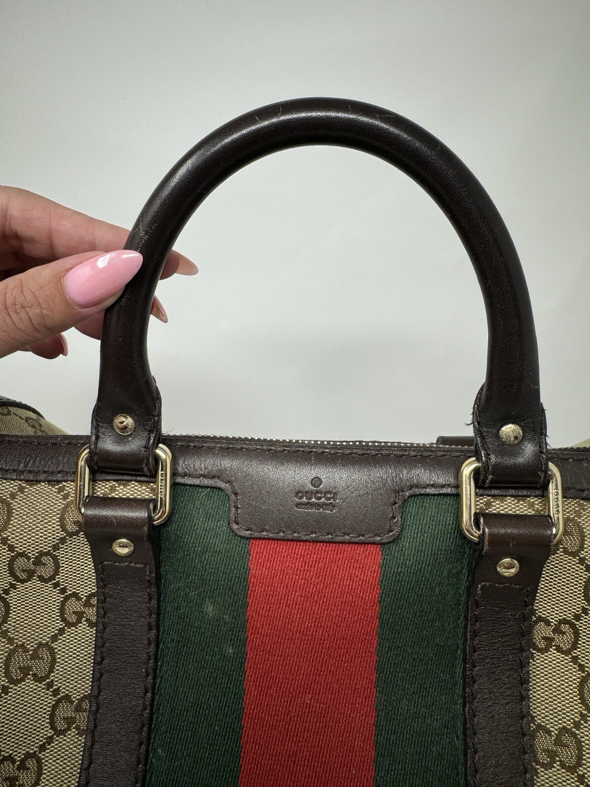 Gucci Beige/Brown GG Canvas and Leather Medium Vintage Web Boston Bag thumbnail 8