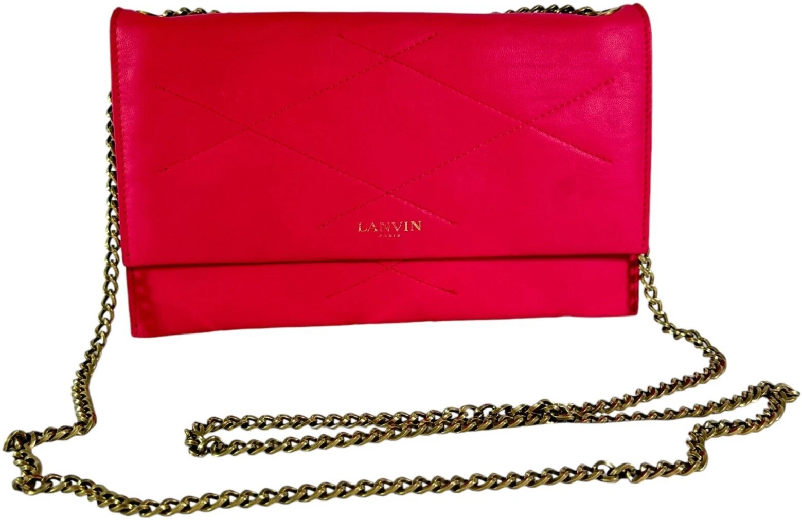 Lanvin — LANVIN Fuchsia Leather Sugar Lambskin Mini Crossbody Wallet Bag Made in Spain