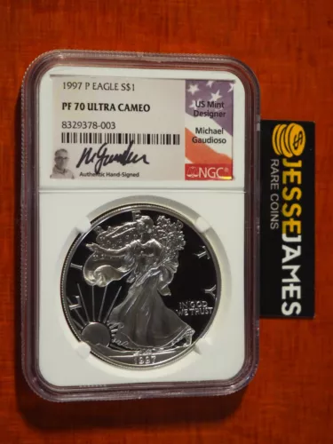 1997 P PROOF SILVER EAGLE NGC PF70 ULTRA CAMEO MICHAEL GAUDIOSO SIGNED POP 5!