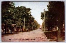 Waukegan IL Postcard Horse Drawn Carriages on West Street DB Posted 1909