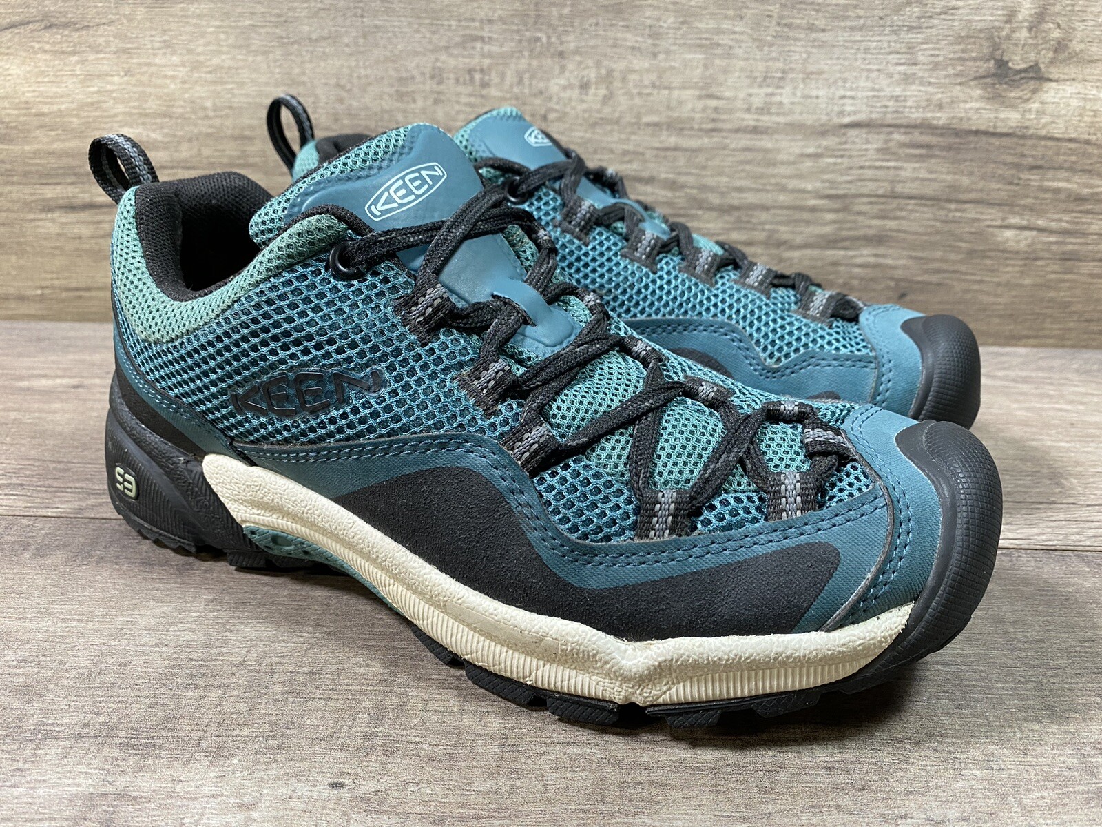 Scarpe da trekking Keen outdoor terreno punta morbida verde blu donna taglia 7