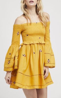 free people counting daisies embroidered off the shoulder dress NWT: Free People Counting Daisies Embroidered Off-the-Shoulder Dress in  Golden S
