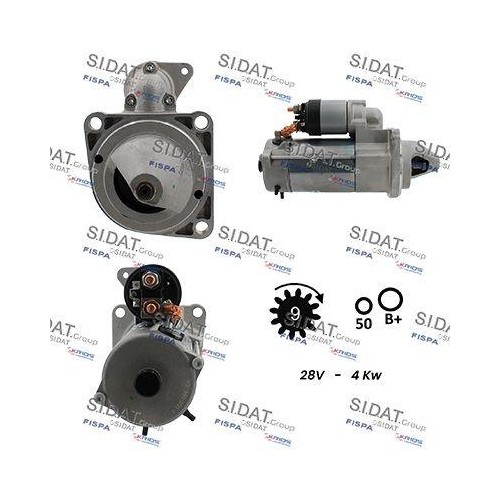 Démarreur Sidat S24BH0044 compatible Daf et engins de chantier Case Ih