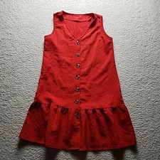 Dress Womens Small Red Solid Sleeveless V Neck Button Ruffle Hem Sundress Short