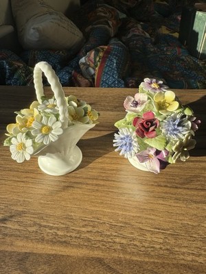 2 x Royal Doulton Bone China Blumen Posy Korb Display Ornamente Vintage