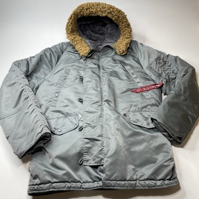 Alpha Industries Faux Fur Zip Button Winter Coat Jacket Military Mens Sz XL