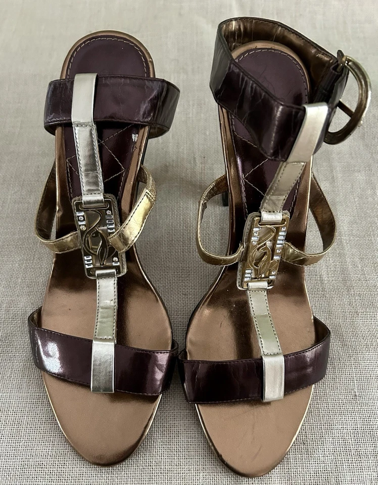 Baby Phat Metallic Strappy Block Heel Sandals Size 8B - Image 4 of 4