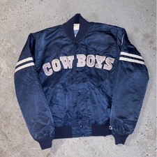 Vintage 90s Dallas Cowboys Starter Satin Varsity Jacket Navy Blue Mens Large