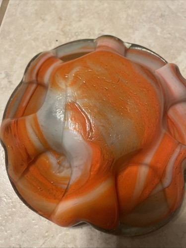 Vintage Glass Flower Shaped Candy Dish Ashtray Heavy Orange White 7 in - Picture 4 of 12