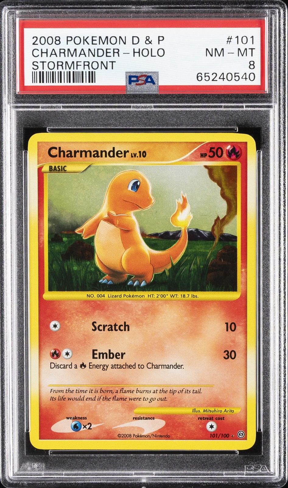 2008 POKEMON DIAMOND & PEARL STORMFRONT #101 CHARMANDER-HOLO PSA 8