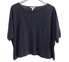 Eileen Fisher Size S Linen Cotton Slub Box Top Navy Blue Luxury Lagenlook