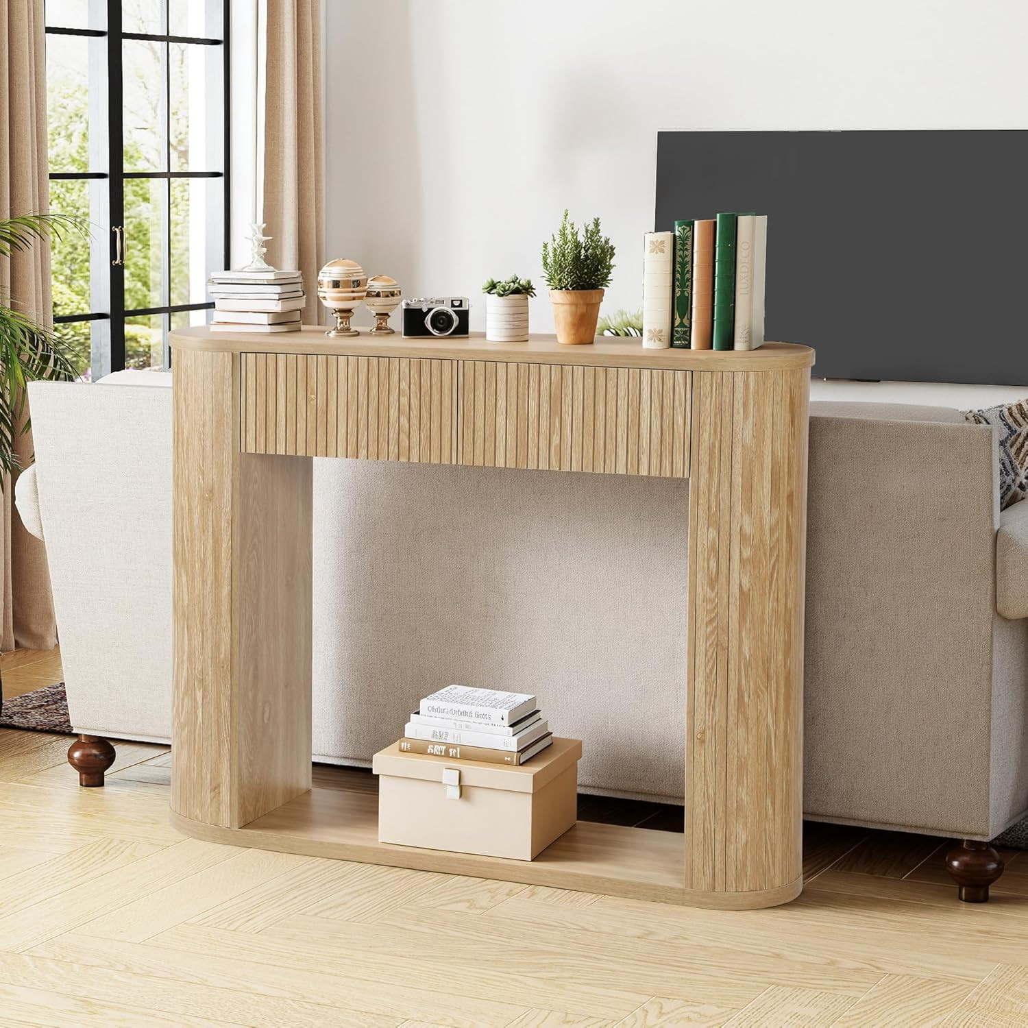 Natural 42.5&rdquo; Console Table with 2 Drawers for Living Room & Hallway