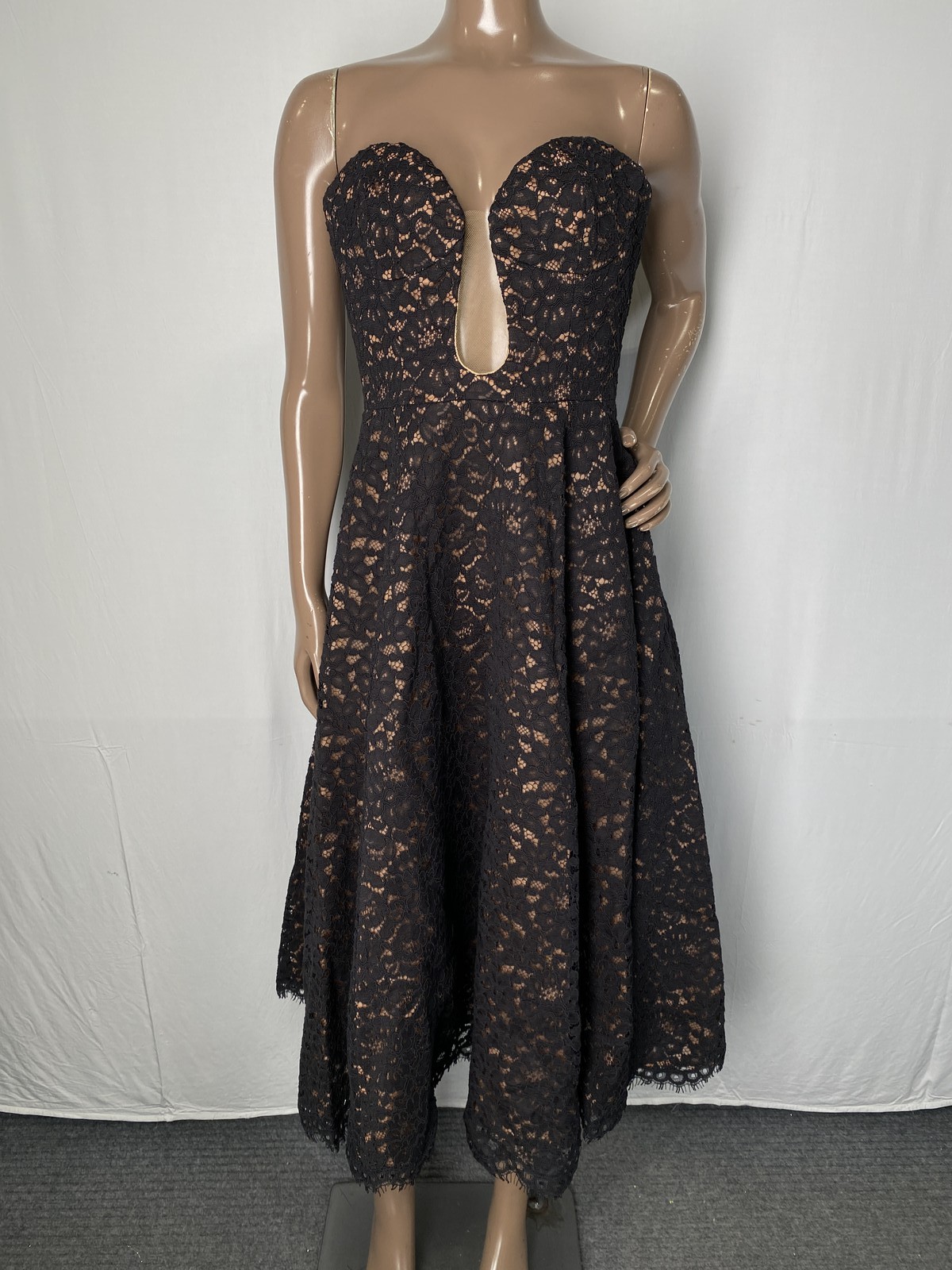 Michael Kors Womens Midi Dress Black Size 0 Corded Floral Lace Bustier Strapless