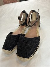 Karl Lagerfeld Paris Black Knit Espadrille Womens Size 9M Leather Ankle Strap