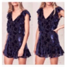 Loveshackfancy Alanis V-Neck Velvet Burnout Mini Dress sze 10
