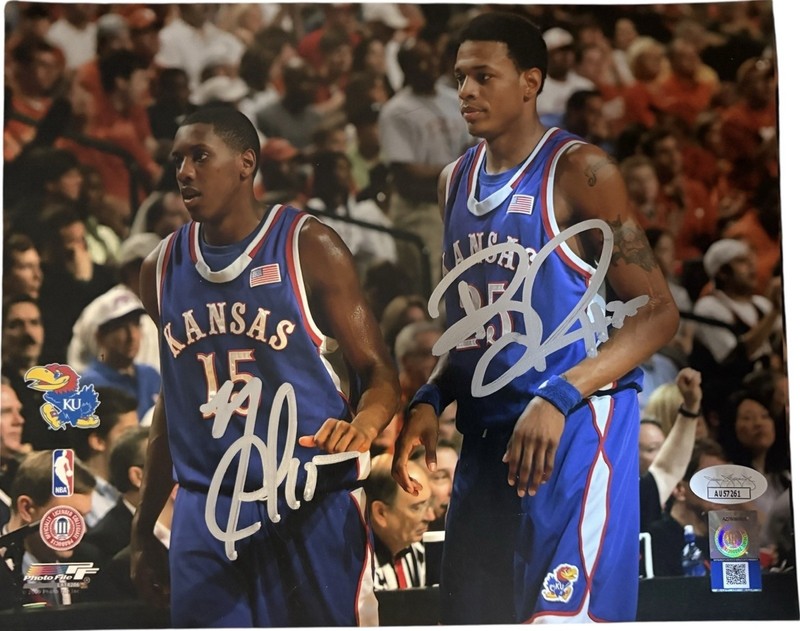Kansas Jayhawks Mario Chalmers & Brandon Rush Signed 8x10 Photo JSA Certified