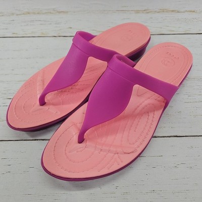 Crocs Rio Flip Flop Pink Jelly T-Strap Sandals Womens 8 Summer Beach Shoes 16266