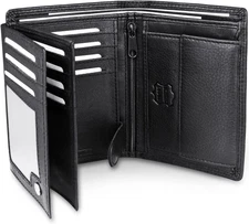 Men'S Trifold Nappa Leather Wallet, 15 Card Slots, RFID Protection, Portrait For
