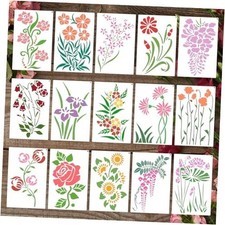 Dayker 15PCS Flower Stencils, Wildflower Leaf Painting Stencils, Reusable PET