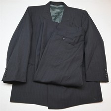 Vtg USA Made Double Breasted 46S 36x29 Gray Striped Wool Mens Jacket Pants Suit