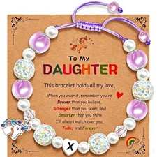 To My Daughter Unicorn Initial A-Z Bracelet for Girl Girls Bracelet X. Purple